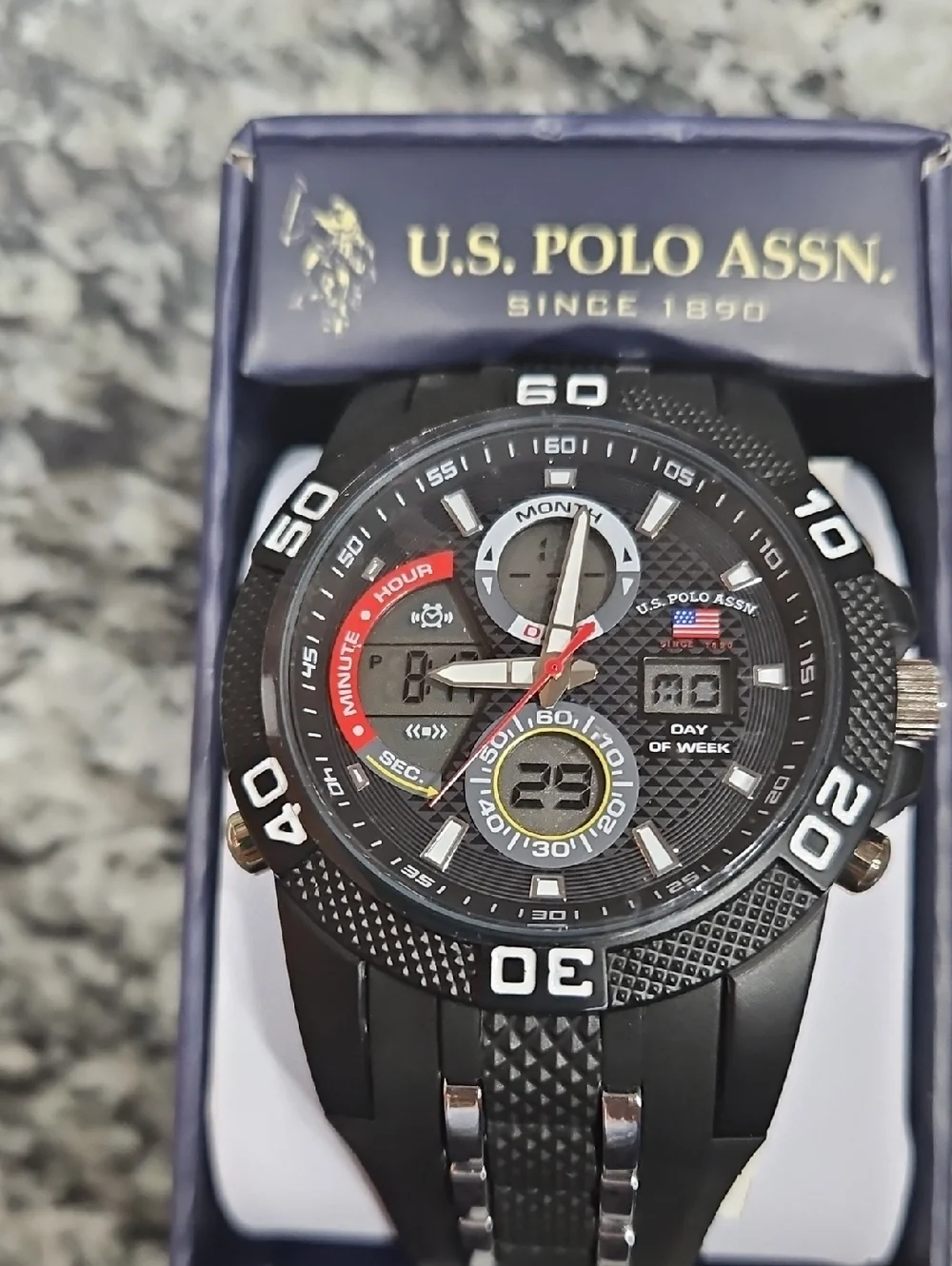 U.S. Polo Assn. Black and Red Sport Chronograph Watch - Picture 1 of 3